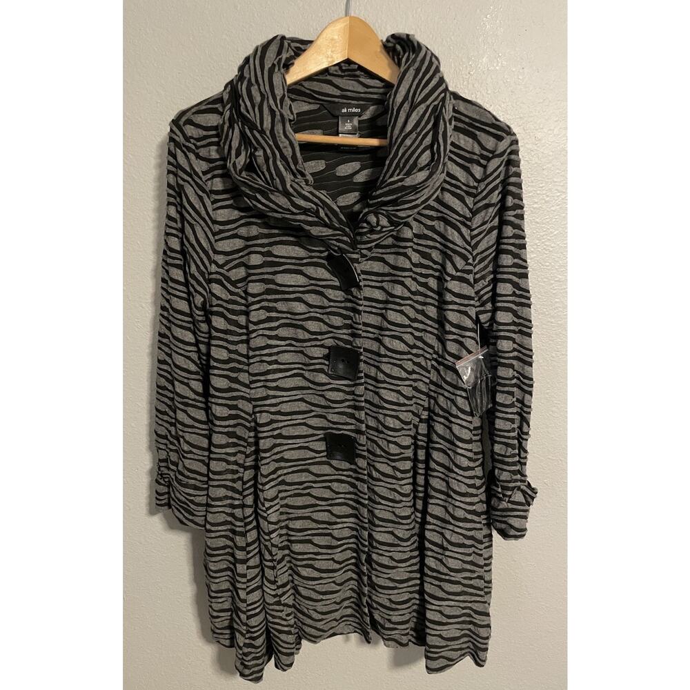 Ali Miles Womens Jacket Small Gray Black Abstract Textured Wire Collar Wacky NWT